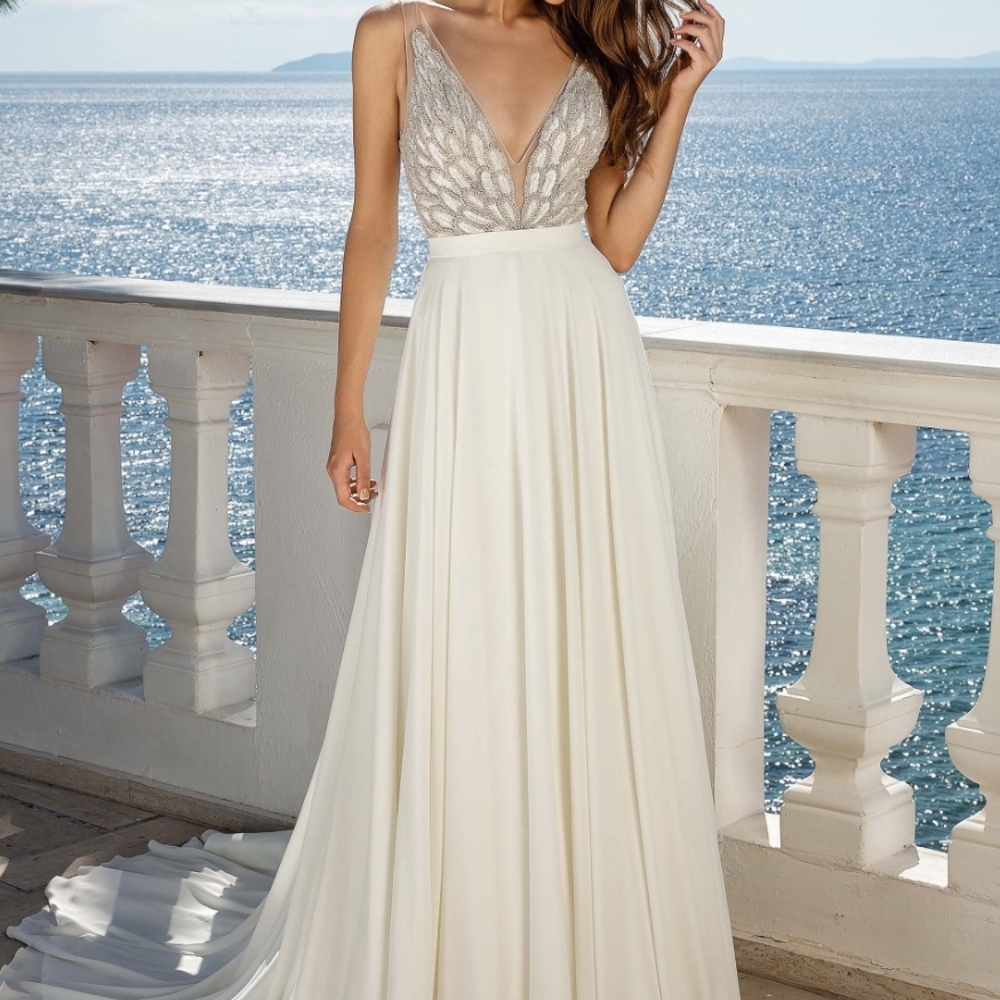 Chic Cream and Silver Wedding Dress